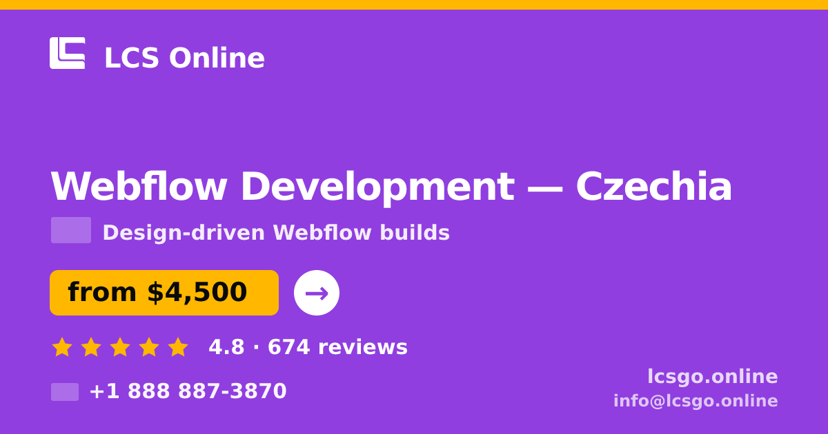 Webflow Development in Czechia — from $4,500, rated 4.8/5 by 674 clients. LCS Online.