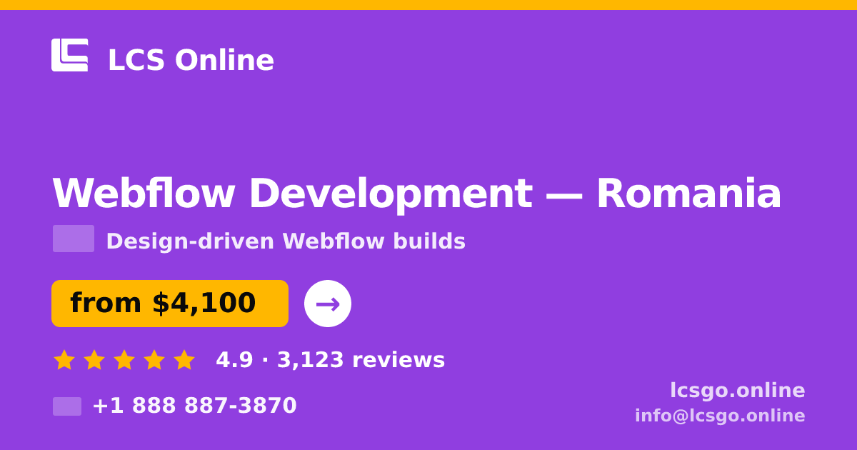 Webflow Development in Romania — from $4,100, rated 4.9/5 by 3123 clients. LCS Online.