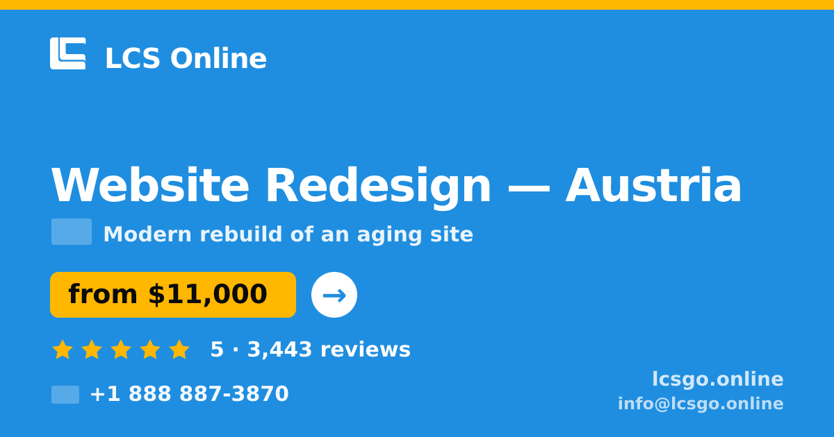 Website Redesign in Vienna — from $9,200, rated 5/5 by 351 clients. LCS Online.